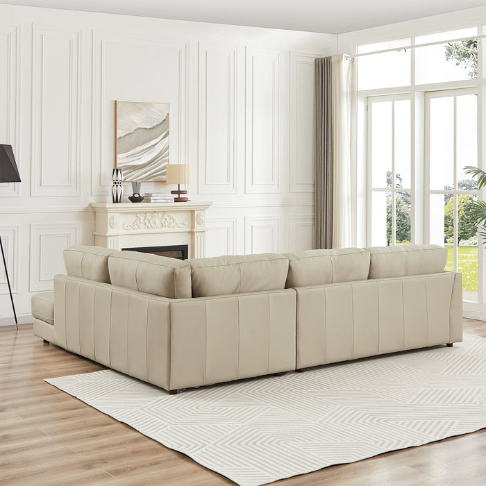 Glander Cream Leather Sectional Sofa Right Facing