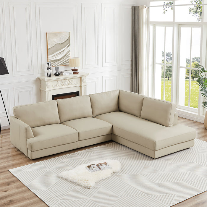 Glander Cream Leather Sectional Sofa Right Facing