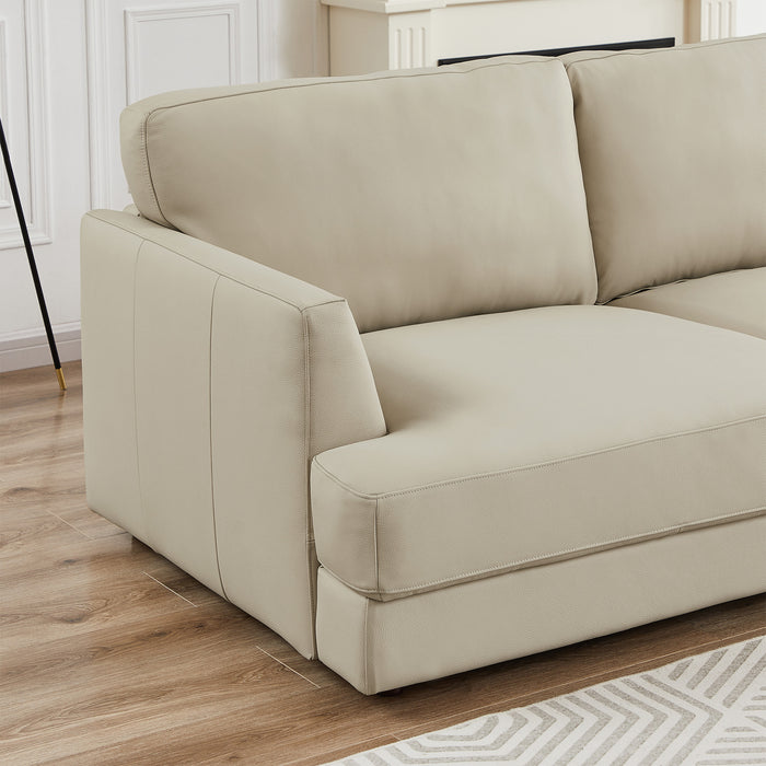 Glander Cream Leather Sectional Sofa Right Facing