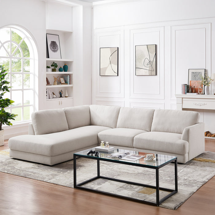 Glander Cream Linen Sectional Sofa Left Facing