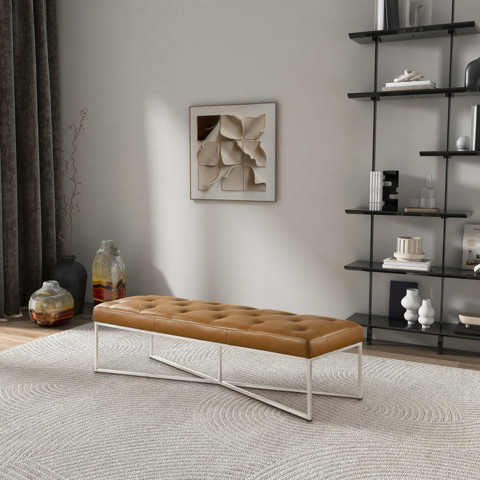 Harper Tan Leather Bench