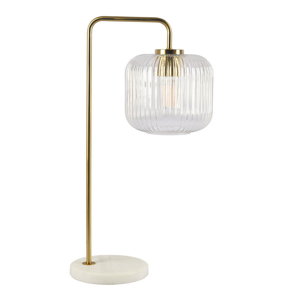 Haven Clear Glass Table Lamp, Gold Brush Metal and Marble Base, Button ...