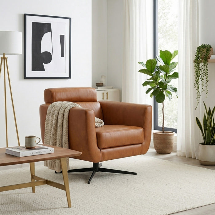 Helena Durable Top Grain Tan Leather Swivel Chair | Ashcroft Imports Furniture