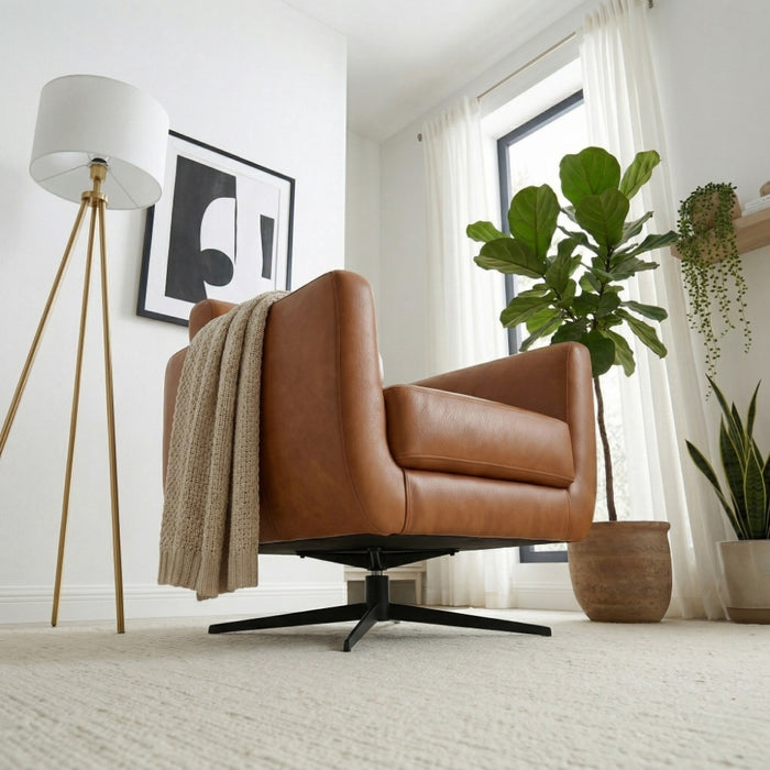 Helena Durable Top Grain Tan Leather Swivel Chair | Ashcroft Imports Furniture