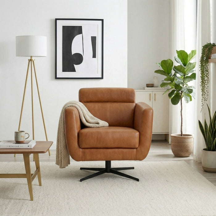Helena Durable Top Grain Tan Leather Swivel Chair | Ashcroft Imports Furniture