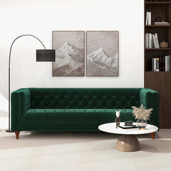 Evelyn Mid Century Modern Green Velvet Luxury Chesterfield Sofa