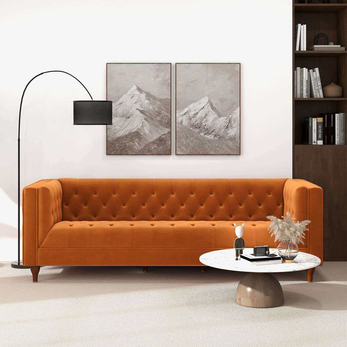 Evelyn Mid Century Modern Burnt Orange Velvet Luxury Chesterfield Sofa