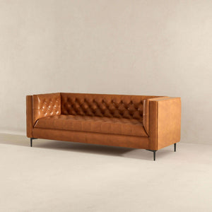 Evelyn Mid Century Modern Cognac Leather Luxury Chesterfield Sofa