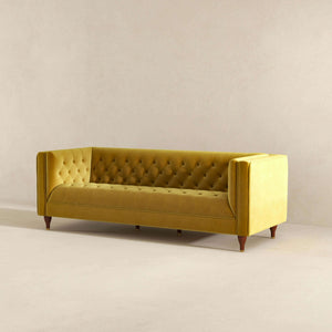 Evelyn Mid Century Modern Yellow Velvet Luxury Chesterfield Sofa