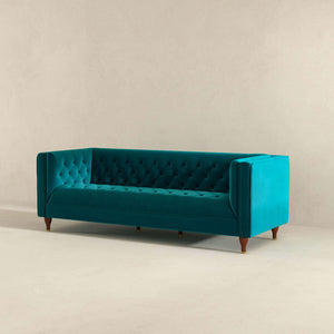 Evelyn Mid Century Modern Teal Velvet  Luxury Chesterfield Sofa