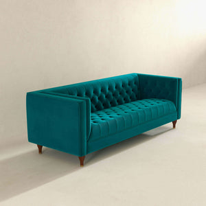 Evelyn Mid Century Modern Teal Velvet  Luxury Chesterfield Sofa