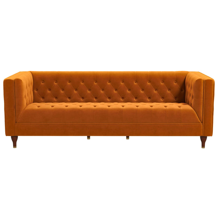 Evelyn Mid Century Modern Burnt Orange Velvet Luxury Chesterfield Sofa