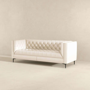 Evelyn Mid Century Modern Cream Leather Luxury Chesterfield Sofa