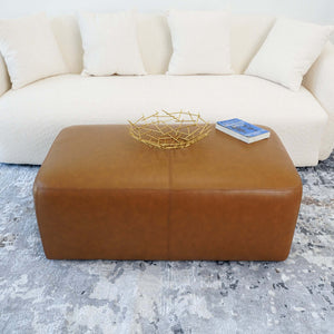 Arten Mid-Century Modern Tan Leather Ottoman