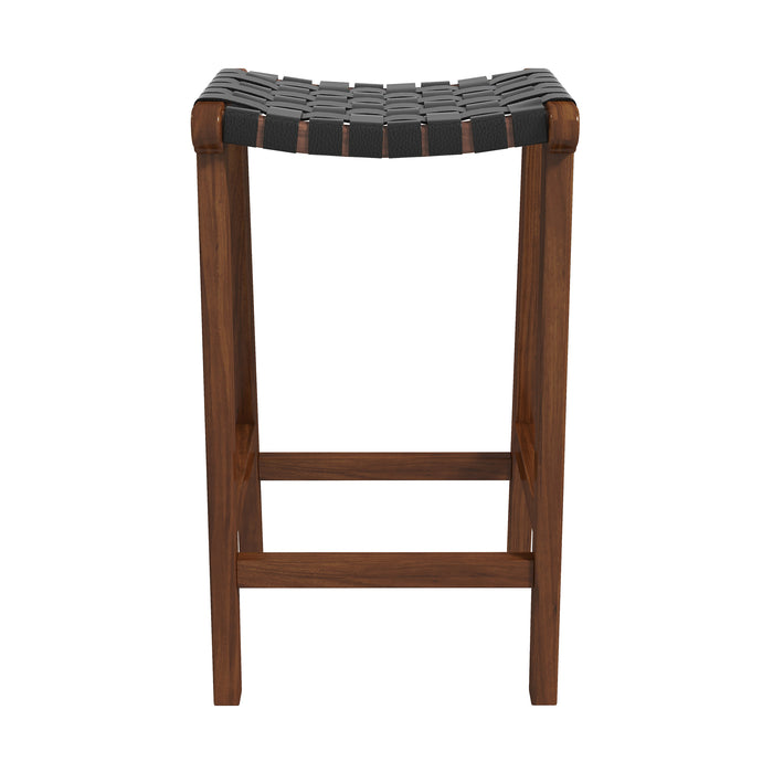 James Mid-Century Modern Genuine Black Leather 24.5" Counter Stool