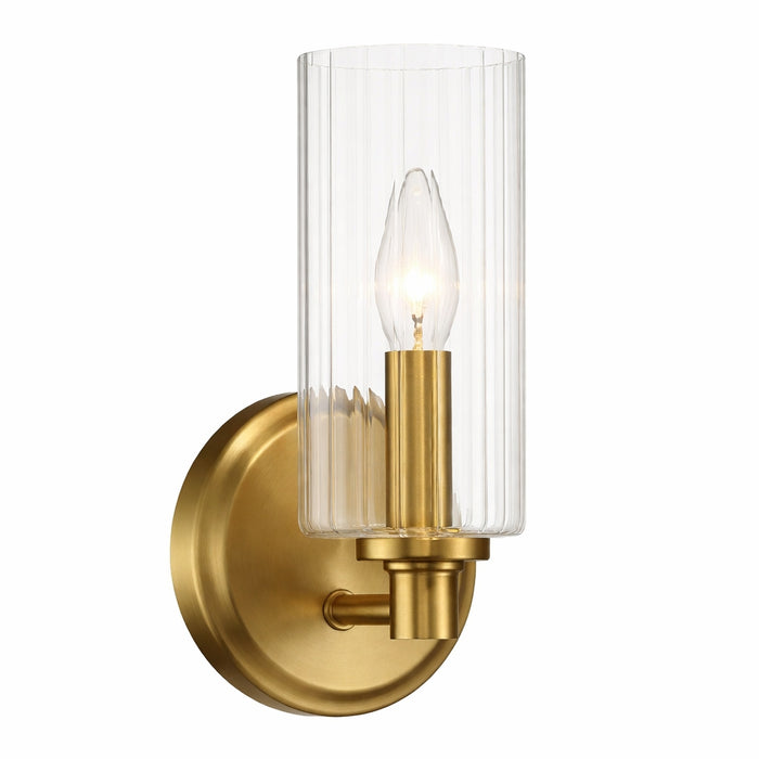 Jardin Single Light Wall Sconce With Clear Ribbed Glass - Satin Brass