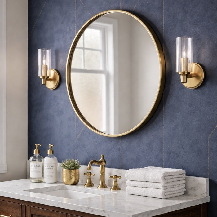 Jardin Single Light Wall Sconce With Clear Ribbed Glass - Satin Brass