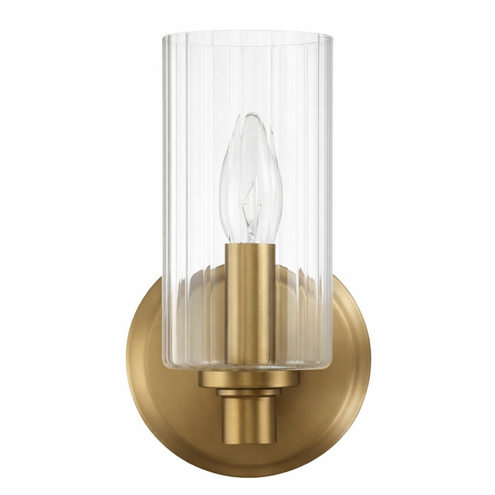 Jardin Single Light Wall Sconce With Clear Ribbed Glass - Satin Brass