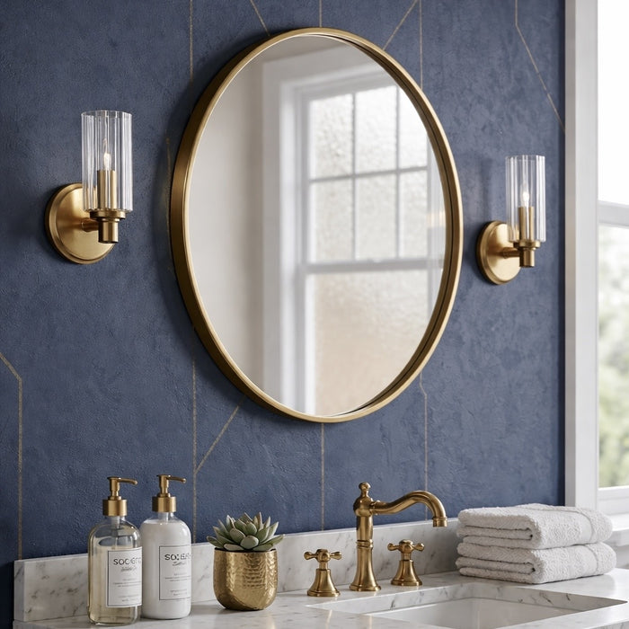 Jardin Single Light Wall Sconce With Clear Ribbed Glass - Satin Brass