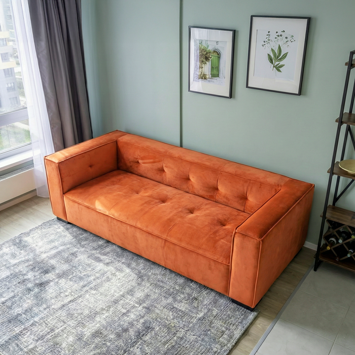 Johnston Modern Velvet Upholstered Sofa with Wide Square Arms & Biscuit Tufting | Ashcroft Imports Furniture