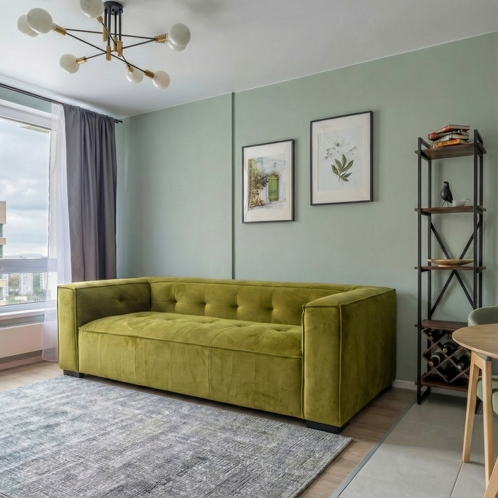 Johnston Modern Velvet Upholstered Sofa with Wide Square Arms & Biscuit Tufting | Ashcroft Imports Furniture