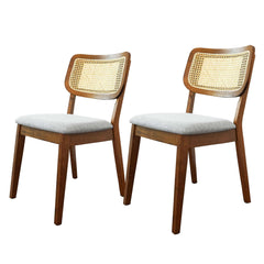 Hazel Mid-Century Modern Grey Linen Fabric Solid Wood Dining Chair(Set of 2)