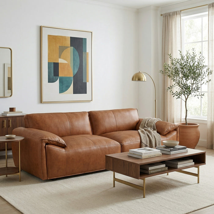 Laffey Luxury Real Leather Sofa with Pillow-Top Arms & Robust Frame | Ashcroft Imports Furniture