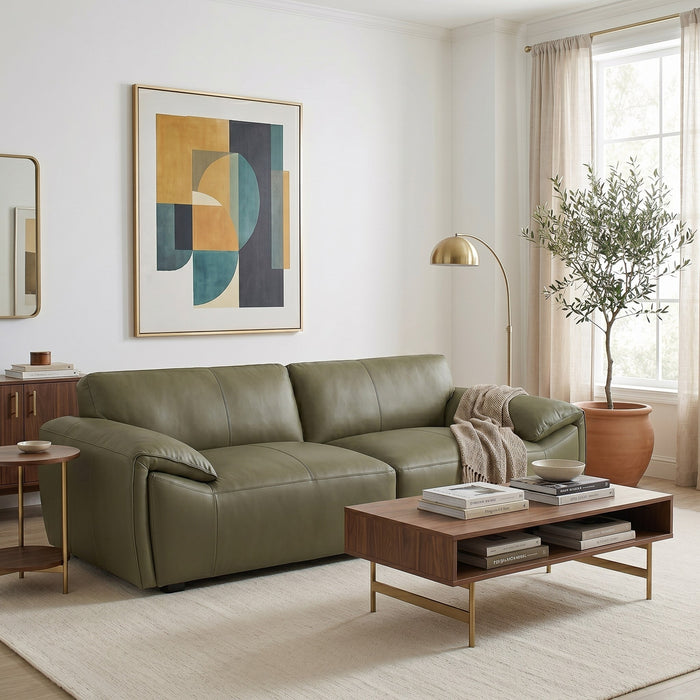 Laffey Olive Green Top Grain Leather Sofa