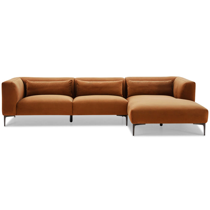 Laley Right-Facing L-Shaped Velvet Sectional in Burnt Orange