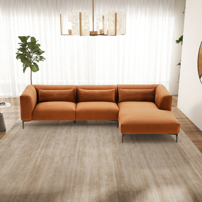 Laley Right-Facing L-Shaped Velvet Sectional in Burnt Orange