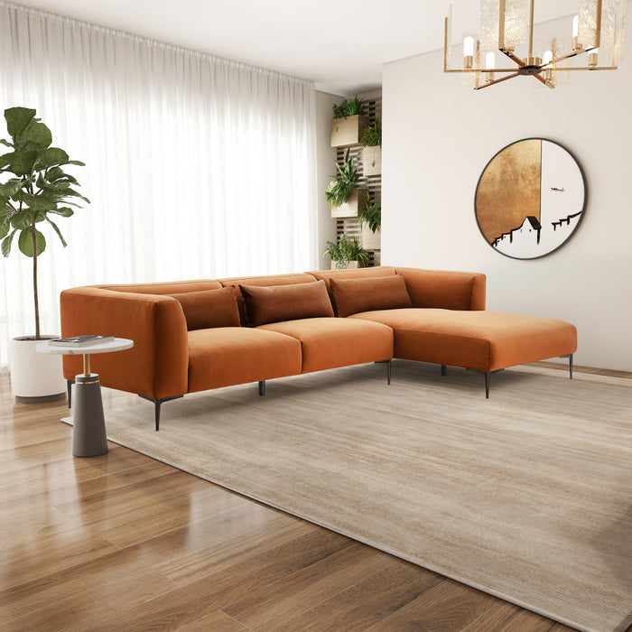 Laley Right-Facing L-Shaped Velvet Sectional in Burnt Orange