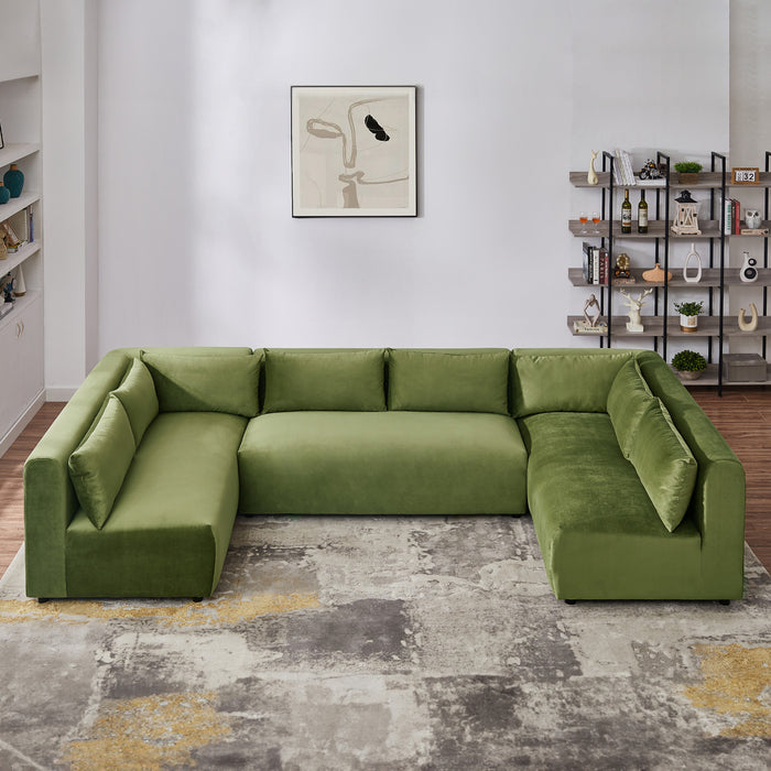 Langridge Olive Green Velvet Modular Corner Sectional Sofa
