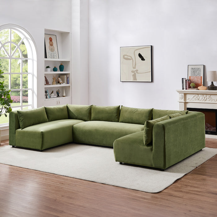 Langridge Olive Green Velvet Modular Corner Sectional Sofa
