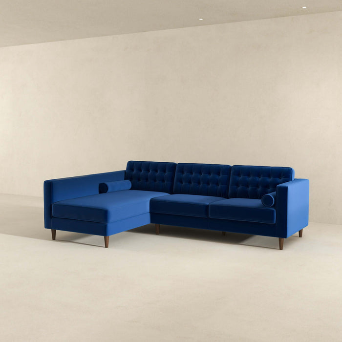 Christian  Blue Velvet Sectional Sofa Left Facing