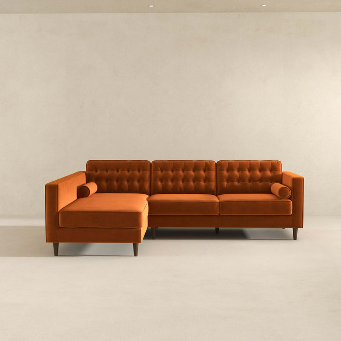 Christian  Burnt Orange Velvet Sectional Sofa Left Facing