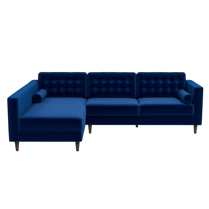 Christian  Blue Velvet Sectional Sofa Left Facing