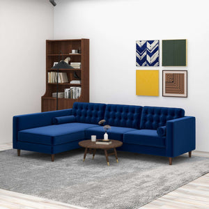 Christian Mid-Century Modern Blue Velvet Sectional Sofa