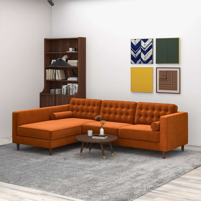 Christian  Burnt Orange Velvet Sectional Sofa Left Facing