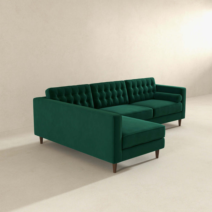 Christian Green Velvet Sectional Sofa Left Facing