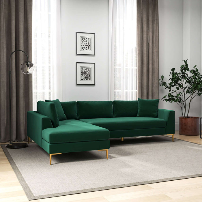 Mano  L-Shaped Velvet Sectional Sofa In Green Left Facing