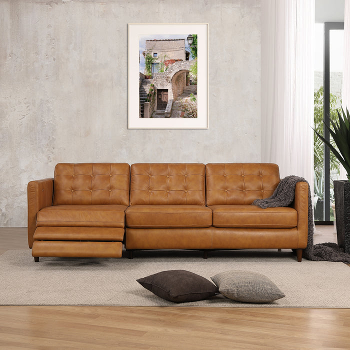 Christopher Tan Leather Electric Inclining Sofa - Left Facing