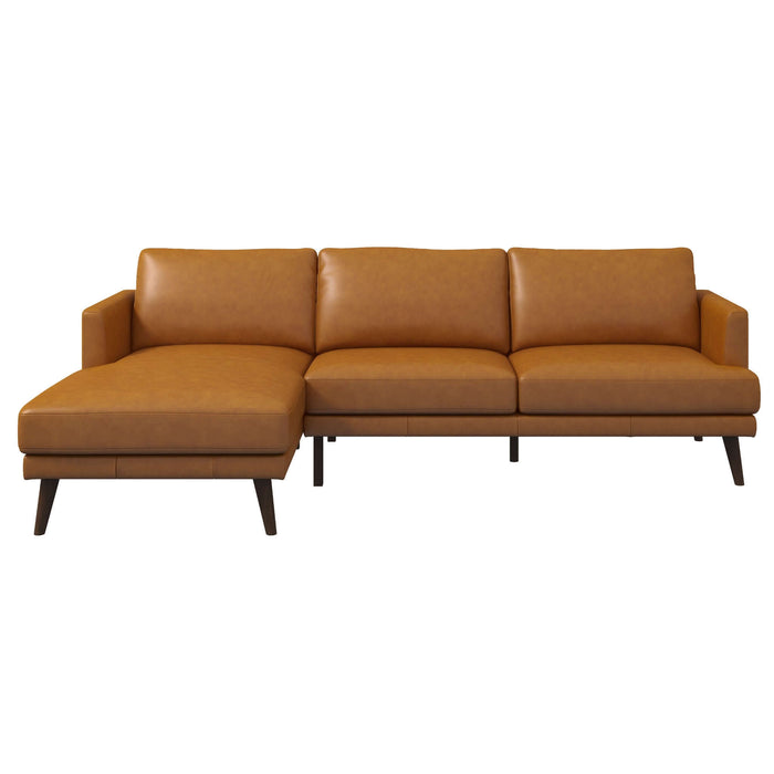 Lore  L-Shaped Genuine Leather Sectional In Tan Left Facing
