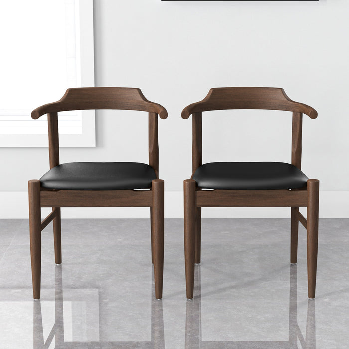 Leon Mid-Century Modern Black Vegan Leather Dining Chair (Set of 2)