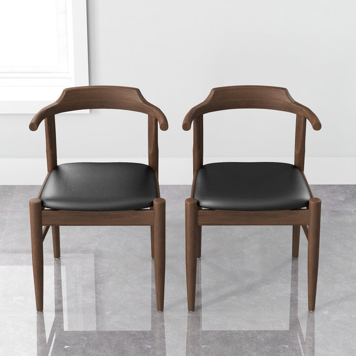 Leon Mid-Century Modern Black Vegan Leather Dining Chair (Set of 2)