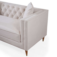 Lewer Mid Century Modern Cream Velvet Sofa