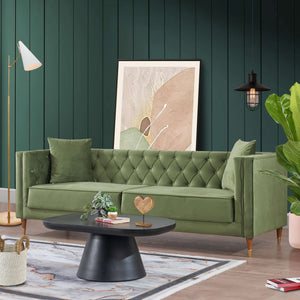 Autumn Mid-Century Modern  Olive Green Velvet Sofa