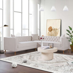 Lewer Mid Century Modern Cream Velvet Sofa