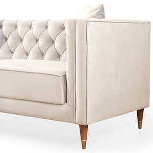 Autumn Mid-Century Modern  Cream Velvet Sofa