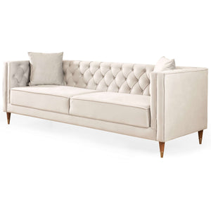 Autumn Mid-Century Modern  Cream Velvet Sofa