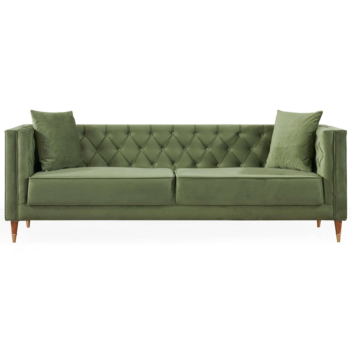 Autumn Mid-Century Modern  Olive Green Velvet Sofa